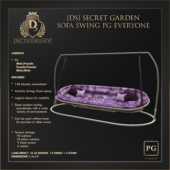 Second Life Marketplace - [Ds] Secret Garden Swing Sofa PG/Everyone